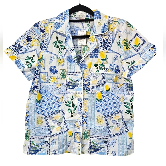 NWT J.Crew Coastal Fruit Lemon Print Pajama Top Size M - Picture 1 of 6